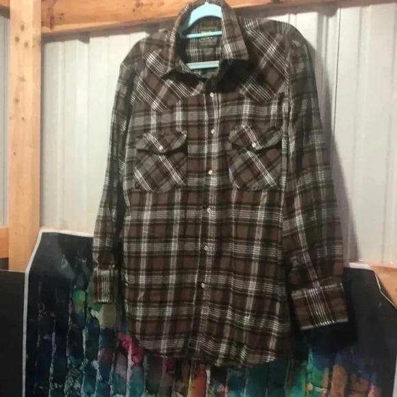 Work n sport flannel long sleeve size large pearl snap - Picture 1 of 13